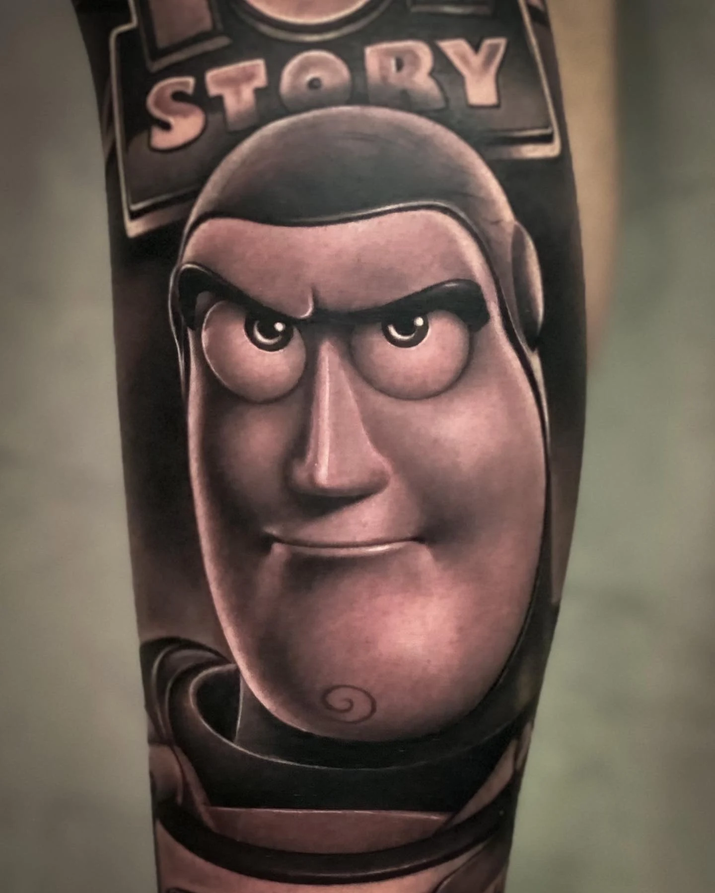 Caricature-style realistic Buzz Lightyear tattoo